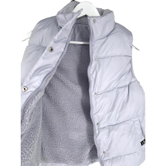 Little Bipsy Sherpa Lined Puffer Vest Big Kids Unisex Size M Ice Gray Zip Snap - Picture 2 of 7